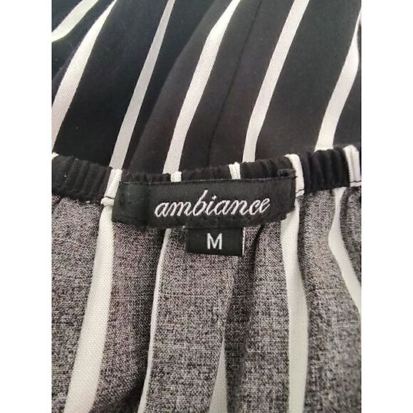 Ambiance Women's Size Medium Black White Striped On/Off Shoulder Hi Low Romper - Picture 4 of 6